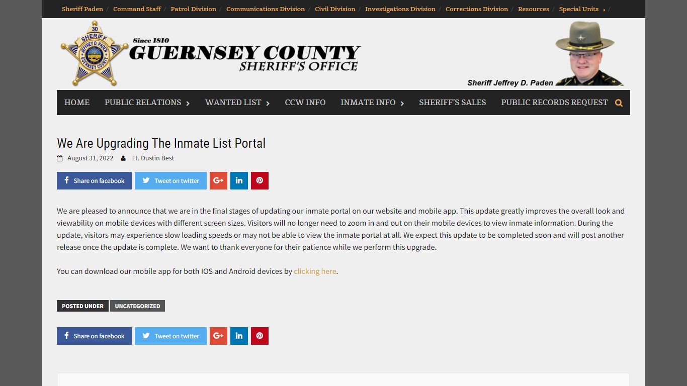 We Are Upgrading The Inmate List Portal – Guernsey County Sheriff’s Office